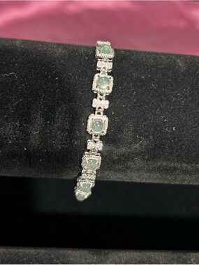 Silver Bracelet with Green Gemstone Accents - Women's Jewelry